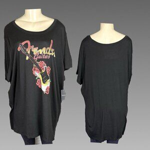 Fender +6 Black Logo Guitar & Roses Graphic Crew Neckline Short Sleeve Tee